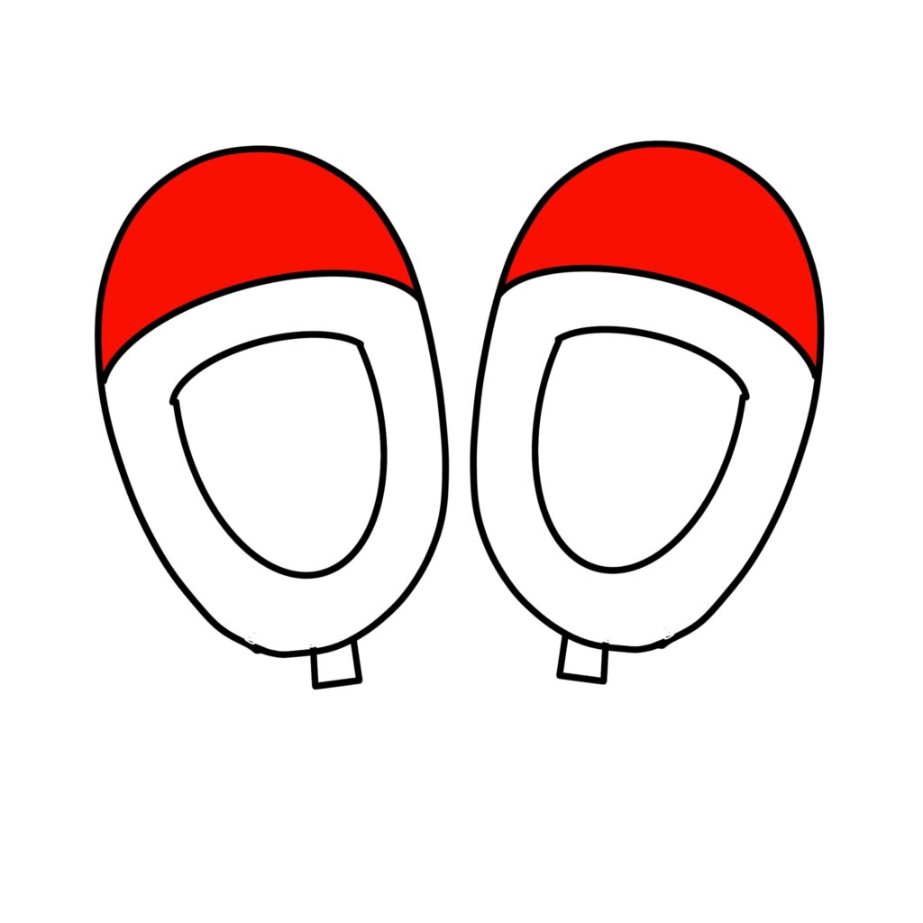 赤と白の配色の学校用シューズを