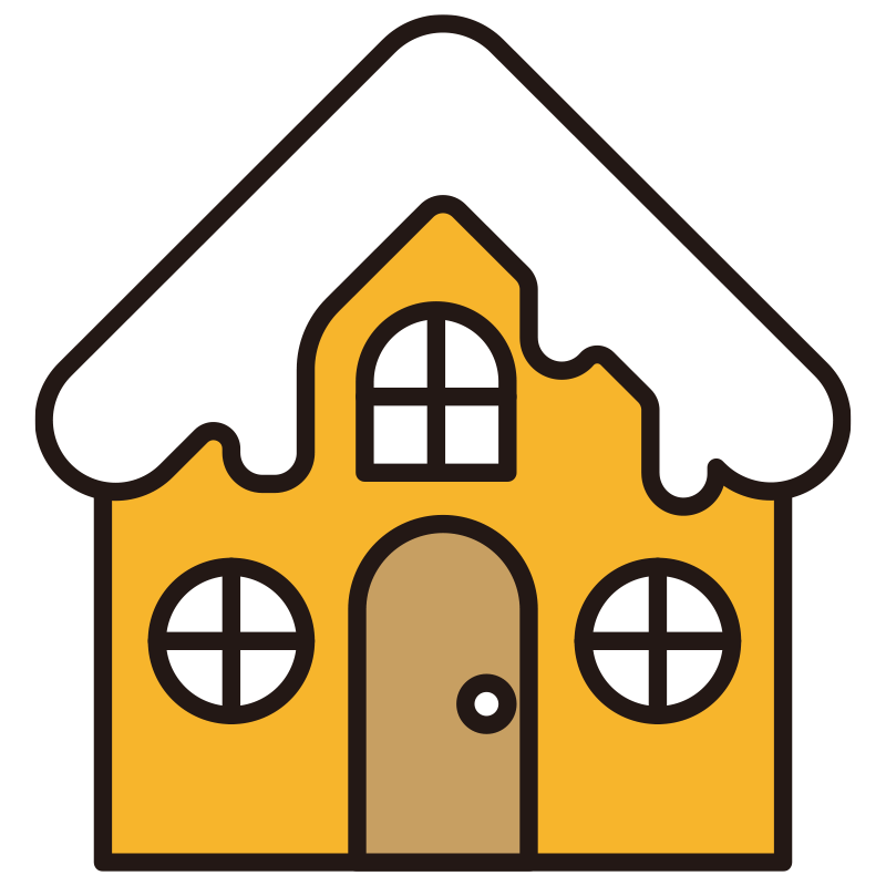 雪が屋根に積もった、可愛らしい