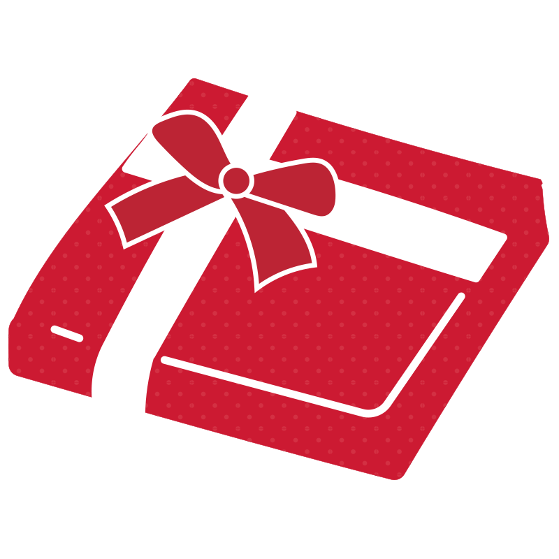 赤いドット柄の箱に白いリボンが