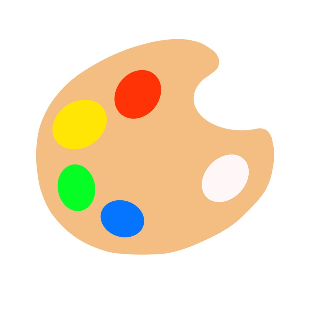 絵の具を並べたパレットを、やわ