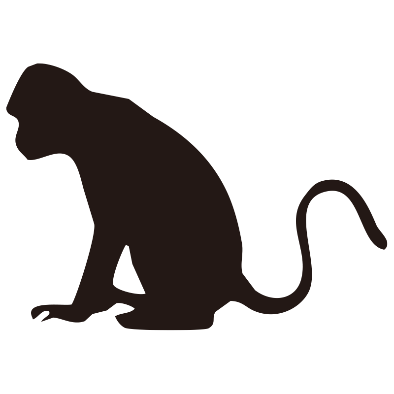 地面に座り、長い尻尾を丸めたサ