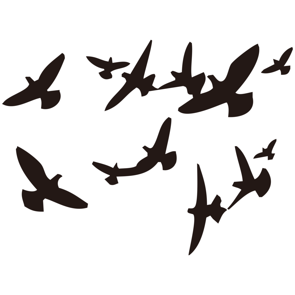 空を飛ぶ鳥の群れを表現した黒い