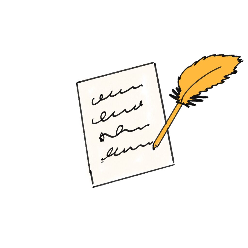 羽根ペンと紙をモチーフにした、