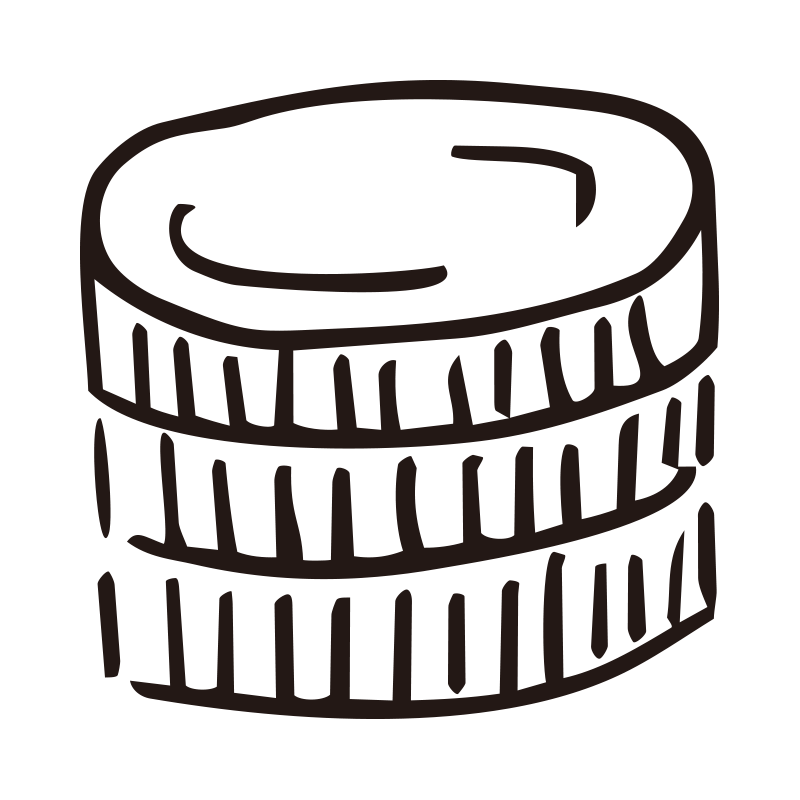 数枚のコイン（硬貨）が積み上げ