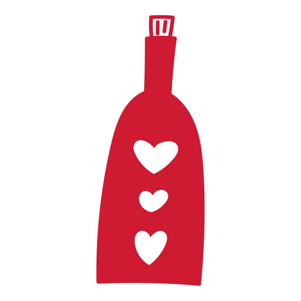 ボトルの中心に3つの白いハート