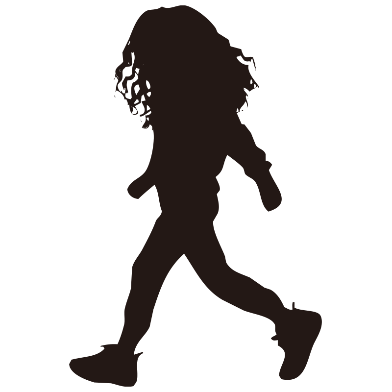 元気に歩く女の子の全身シルエッ