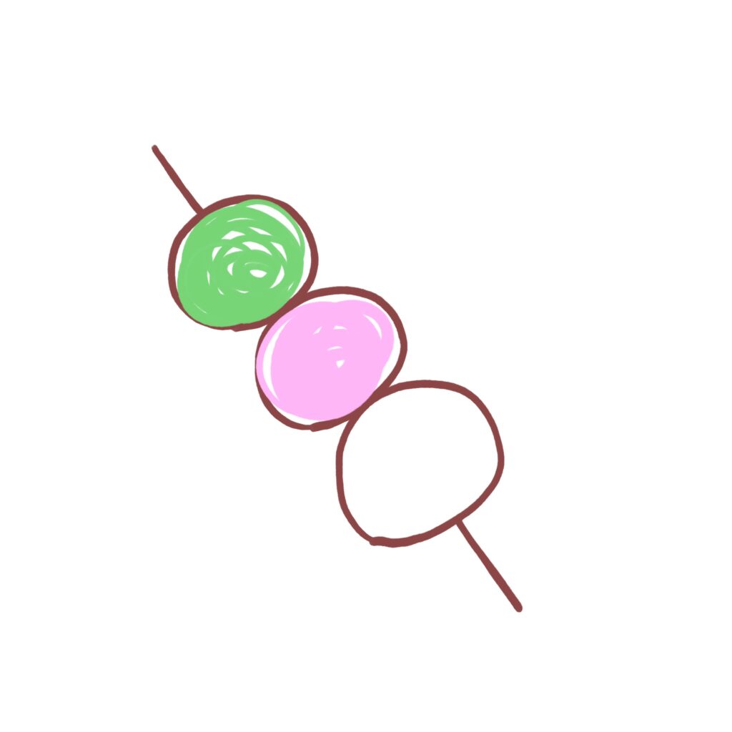 和菓子を思わせる三色団子が串に