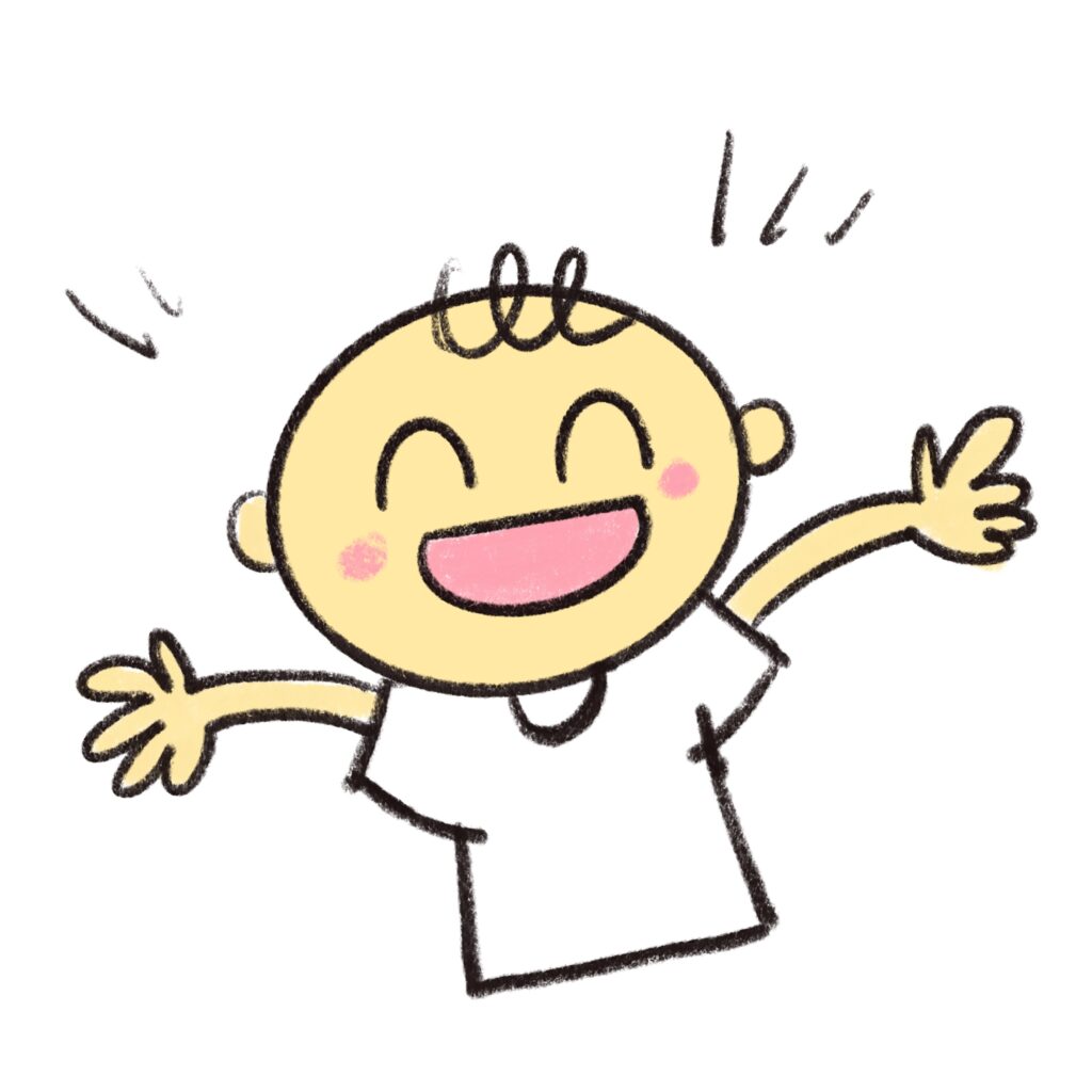 にこにこと両手を広げて喜びを表