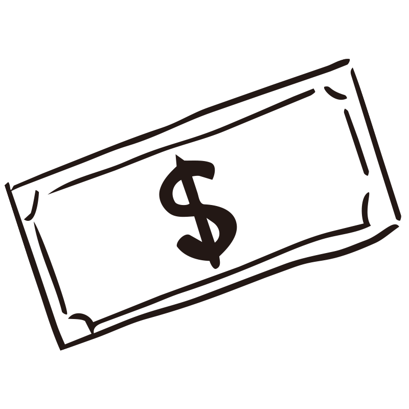 ゆるい筆致で描かれたドルの紙幣