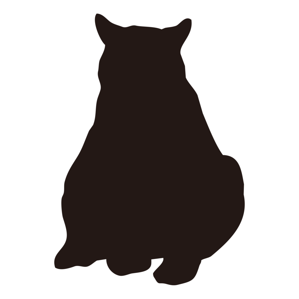 地面にどっしりと座り込むクマを