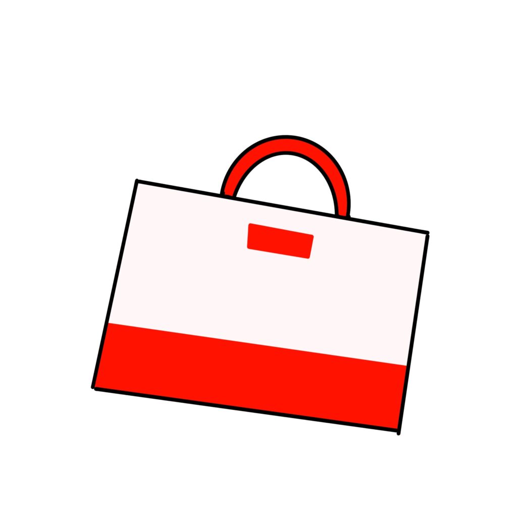 赤と白の配色の学校で使うバッグ