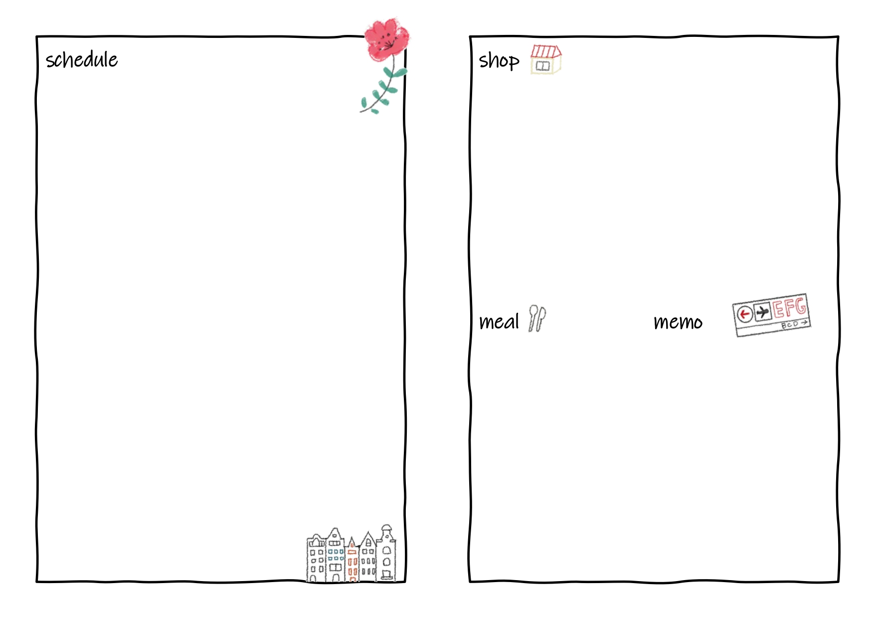 かわいい！旅のしおり二つ折り「Word/Excel/PDF」手作り感ありの無料テンプレートとなります。Ａ４サイズで簡単に印刷し手書きで作成する事や手作り感やオリ