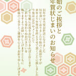 日本の伝統文様として長寿や繁栄を象徴する亀甲模様を取り入れた「年賀状じまい」の無料テンプレートです。端正に並ぶ六角形のパターンが上質な和の雰囲気を醸し出し、感謝