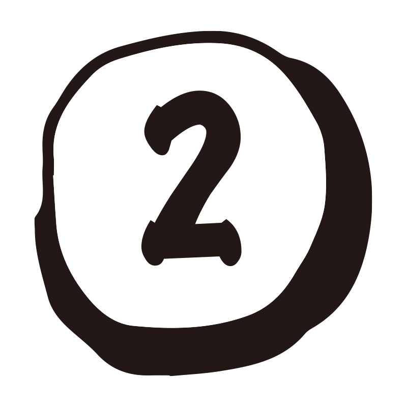 ゆるい円の中に描かれた、手描き