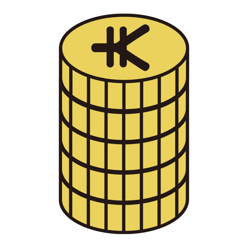 円記号（¥）が描かれた、積み上