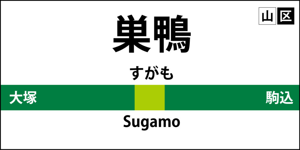 山手線の駅名標「巣鴨駅」のアイ