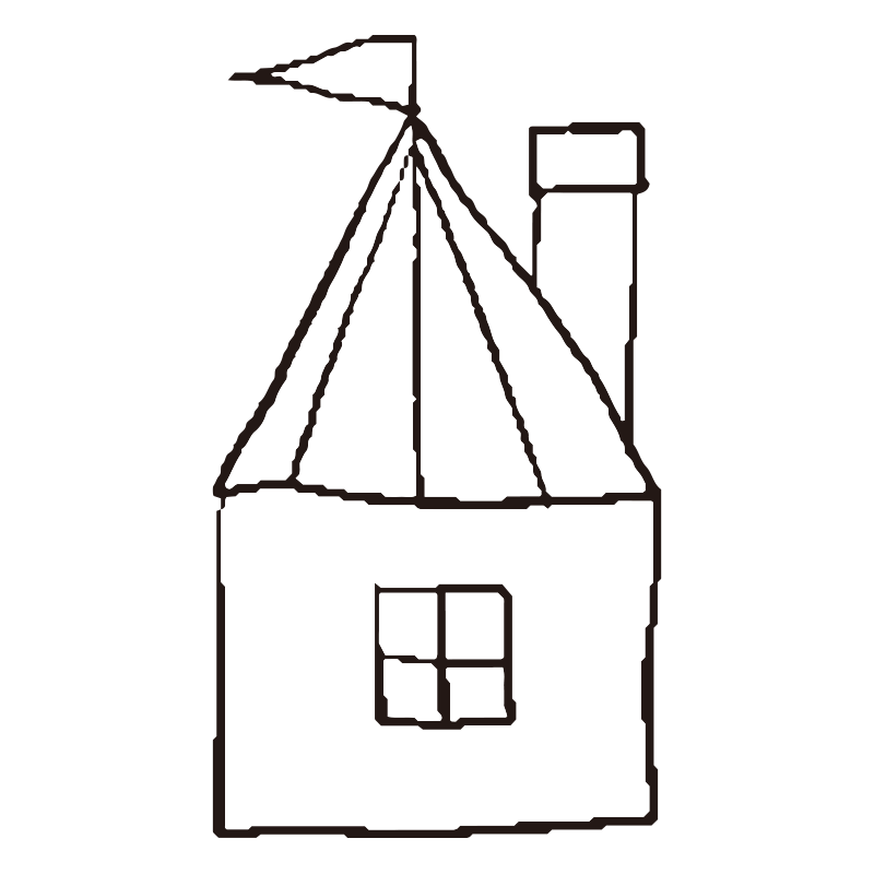 三角屋根に旗がなびく、絵本に出