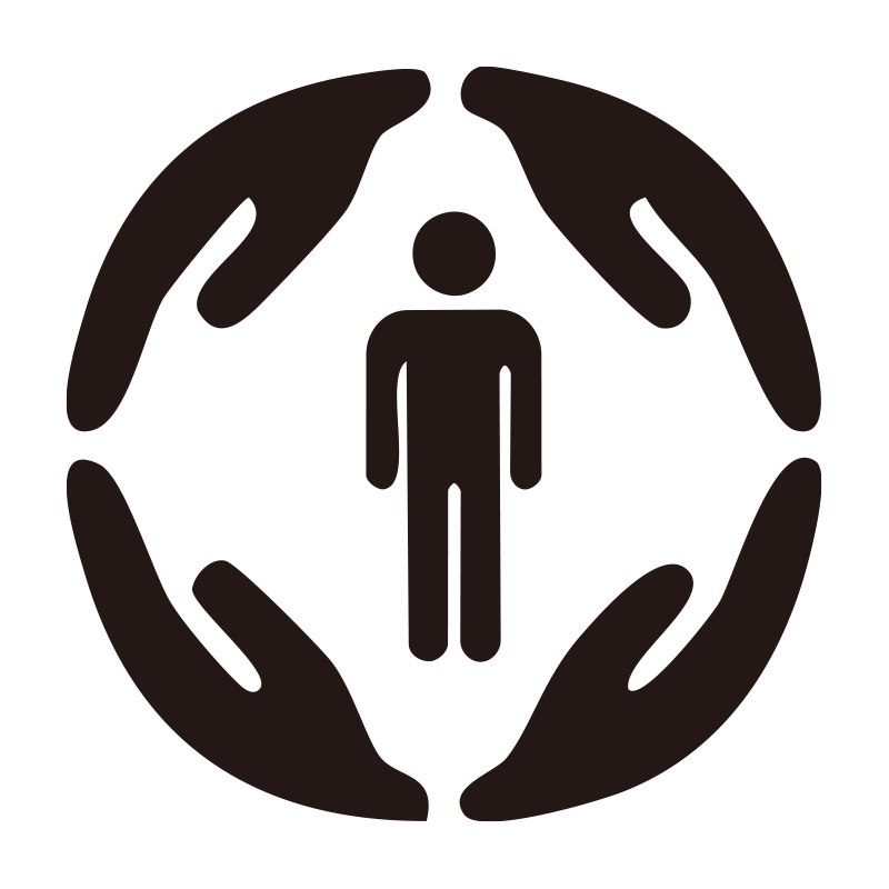 中央の人物を四方から手が優しく