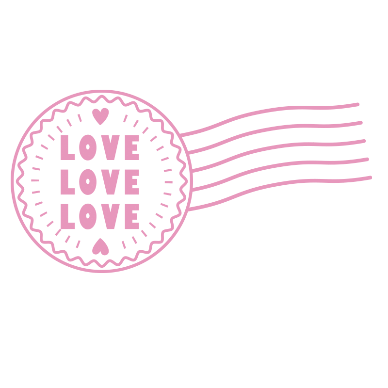 「LOVE」の文字とハートマー