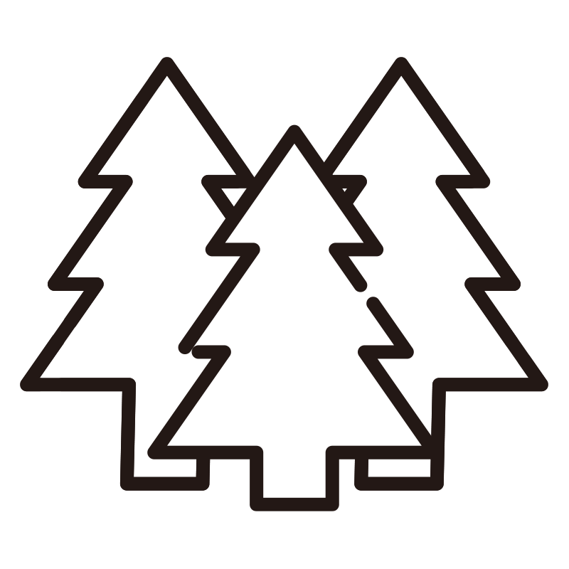 針葉樹のような木々が重なり合っ