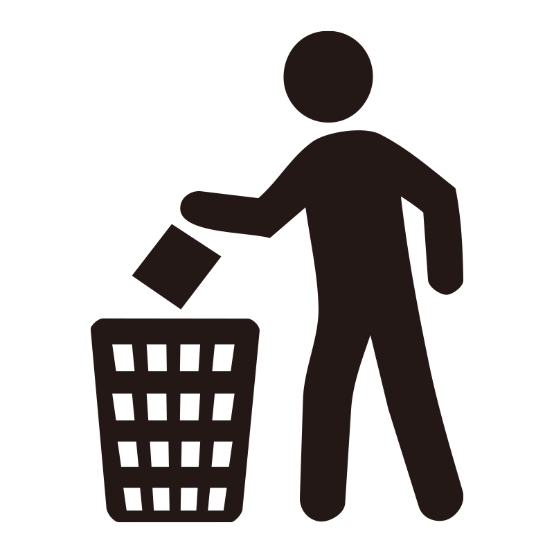 ゴミ箱にゴミを捨てようとしてい