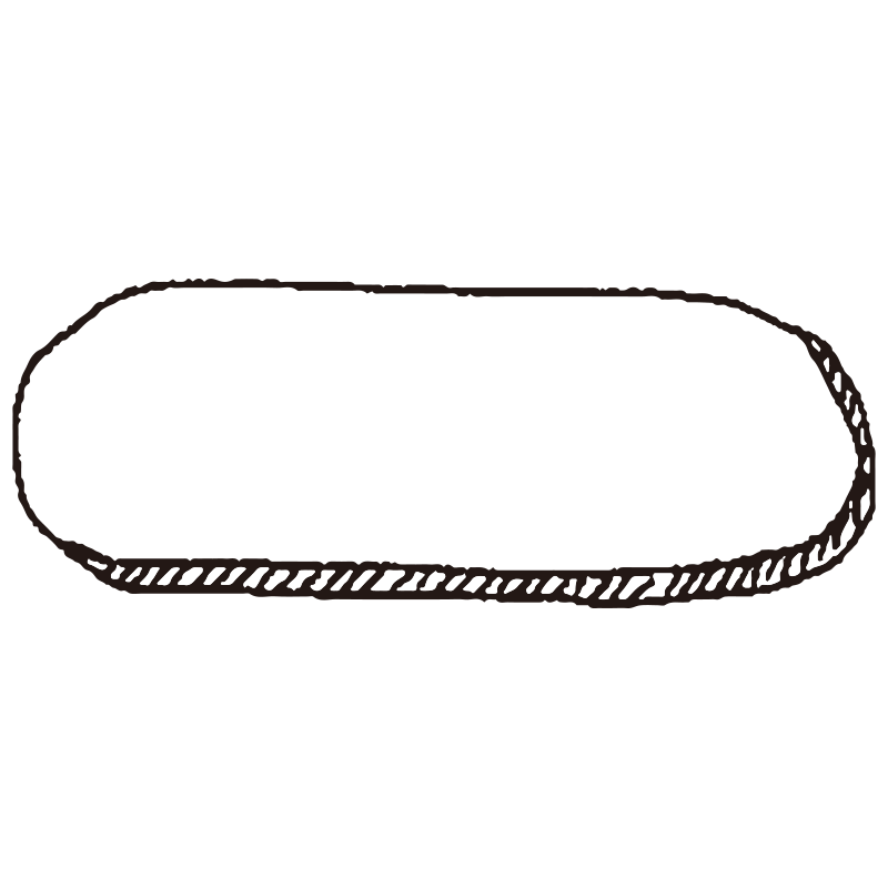 長方形の角を丸くし、下部に斜線