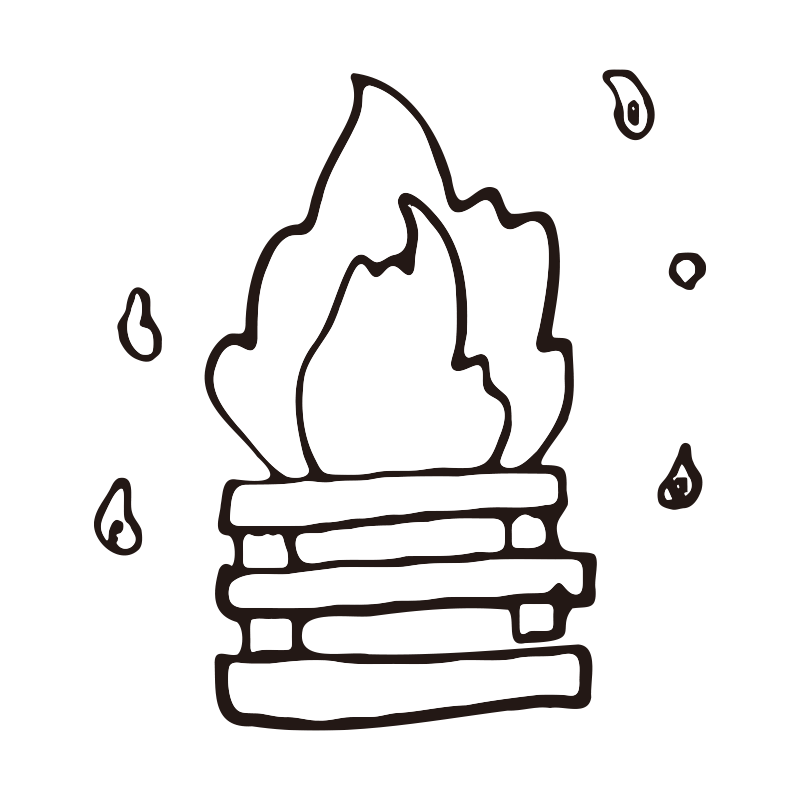 薪を組み上げて勢いよく燃え上が