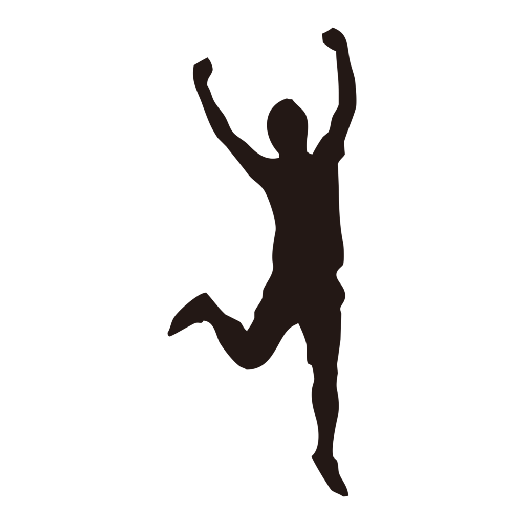 両手を大きく天に掲げ、全身で喜