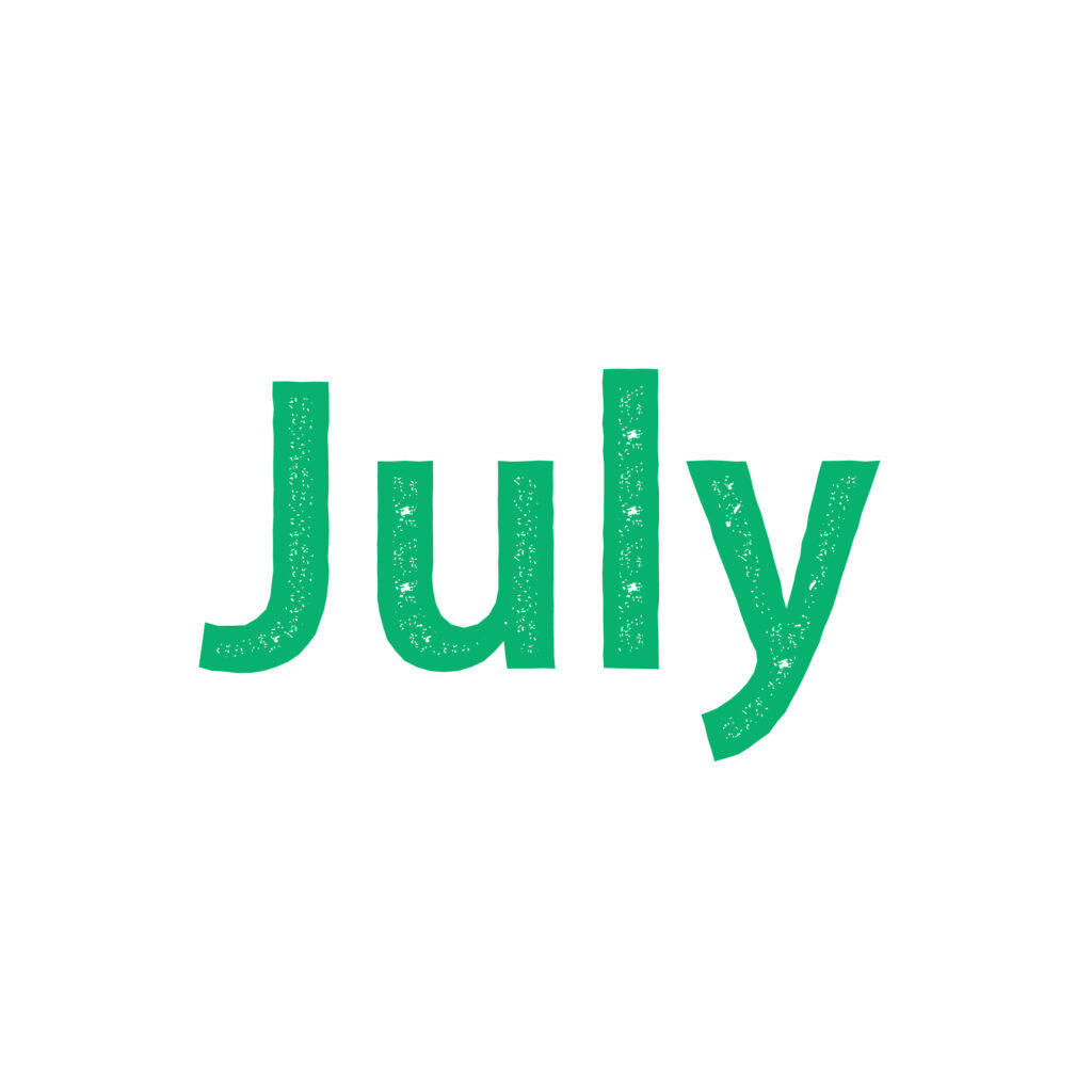 手描き風の文字で「July」を