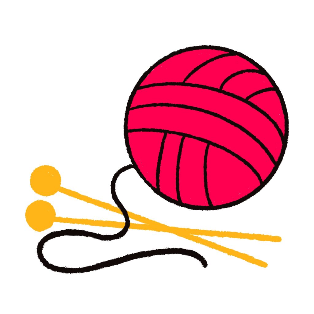 毛糸玉と編み棒を組み合わせたモ