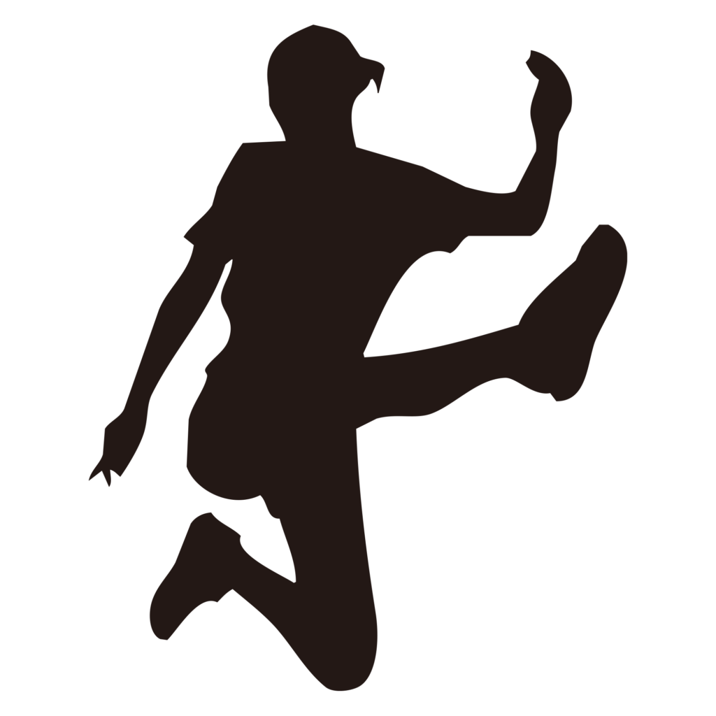 空中で足を大きく開き、跳躍して