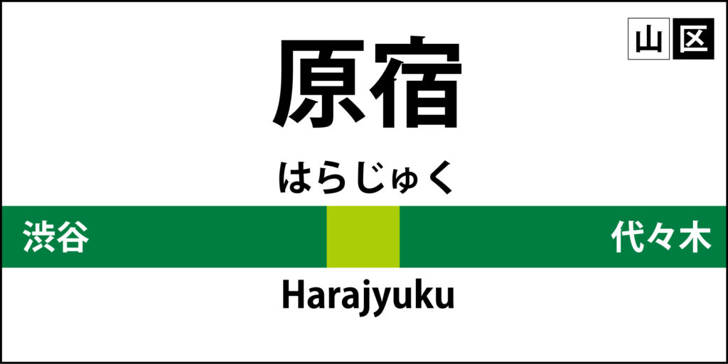 山手線の駅名標「原宿駅」のアイ