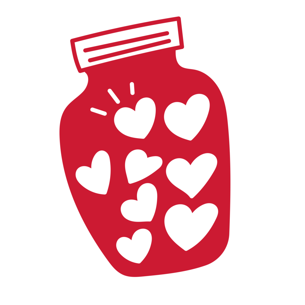 赤い瓶の中にたくさんの白いハー