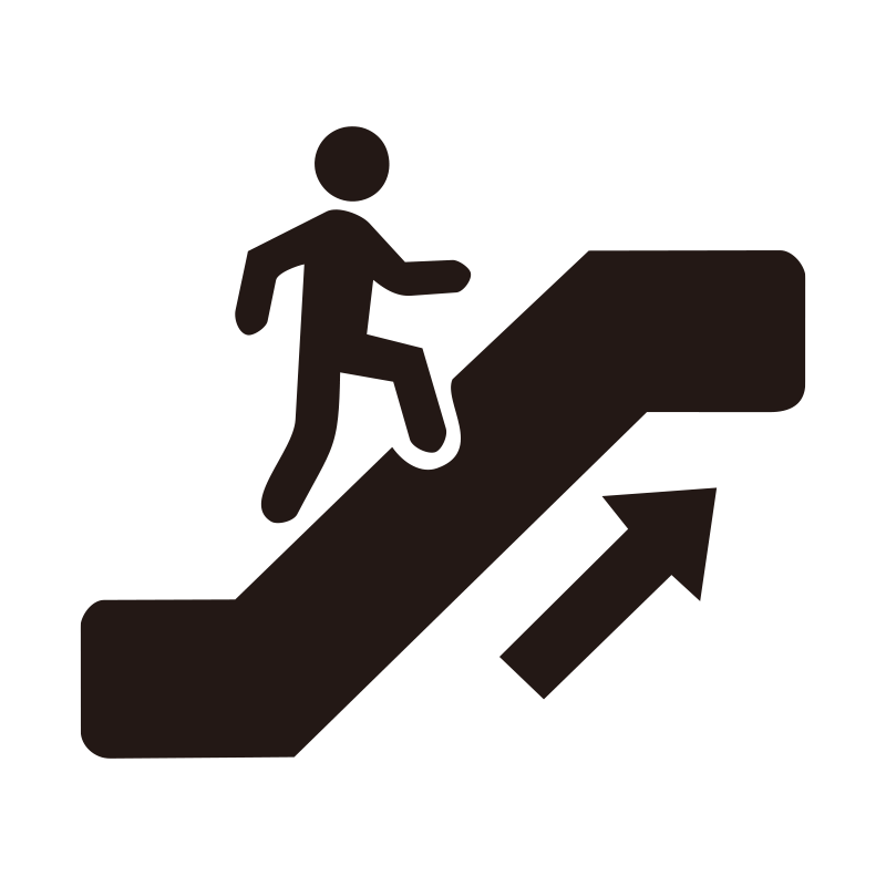 階段状のステップに乗って上へと