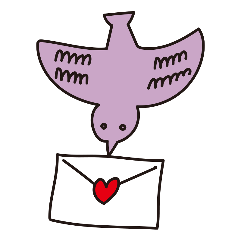 薄紫色の鳥が、赤いハートのシー