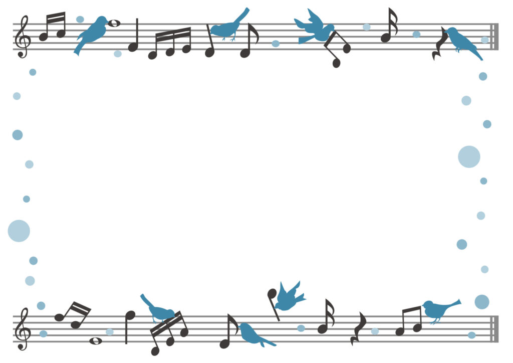 青い鳥が音符をくわえてメロディ