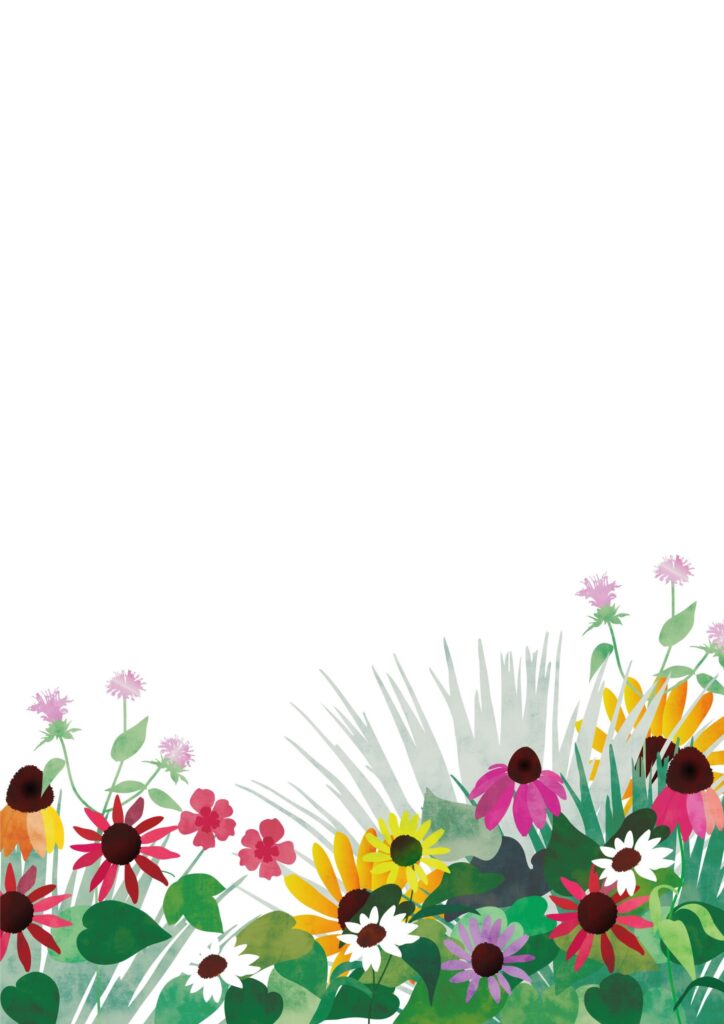 明るいお花のイラストフレームで