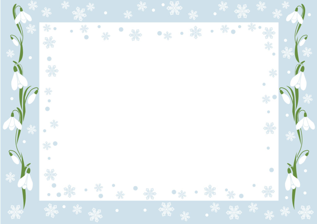 スノードロップの花と雪の結晶が