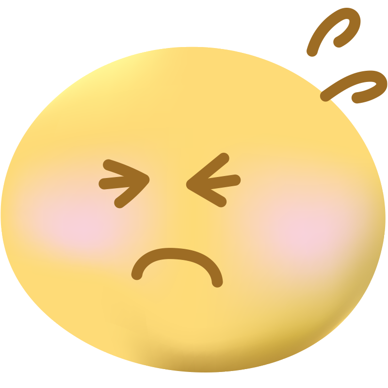 目をギュッと閉じ、口をへの字に