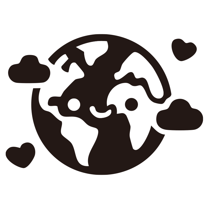 ハートマークと雲に囲まれた、幸