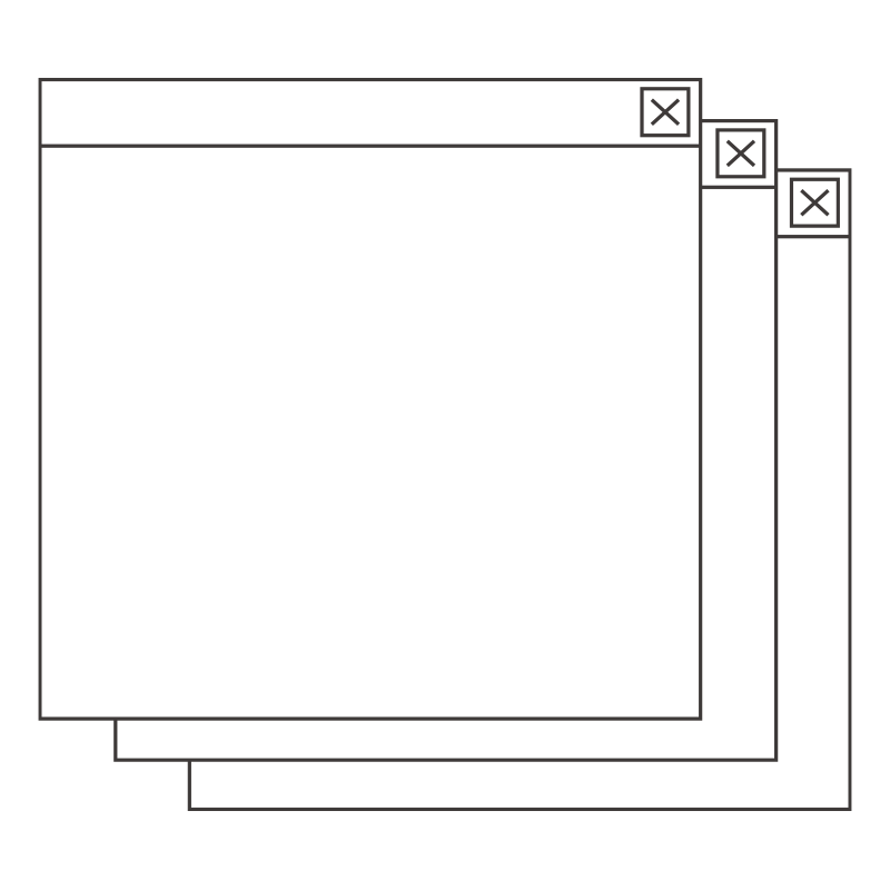 3枚のブラウザウィンドウが重な