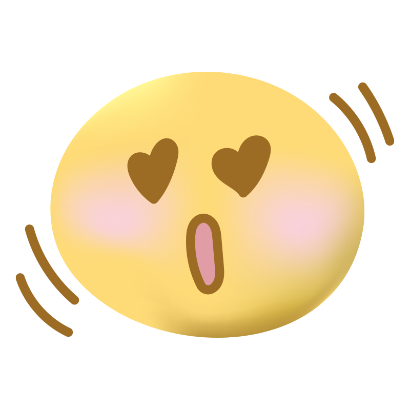 目がハートマークになり、口を開