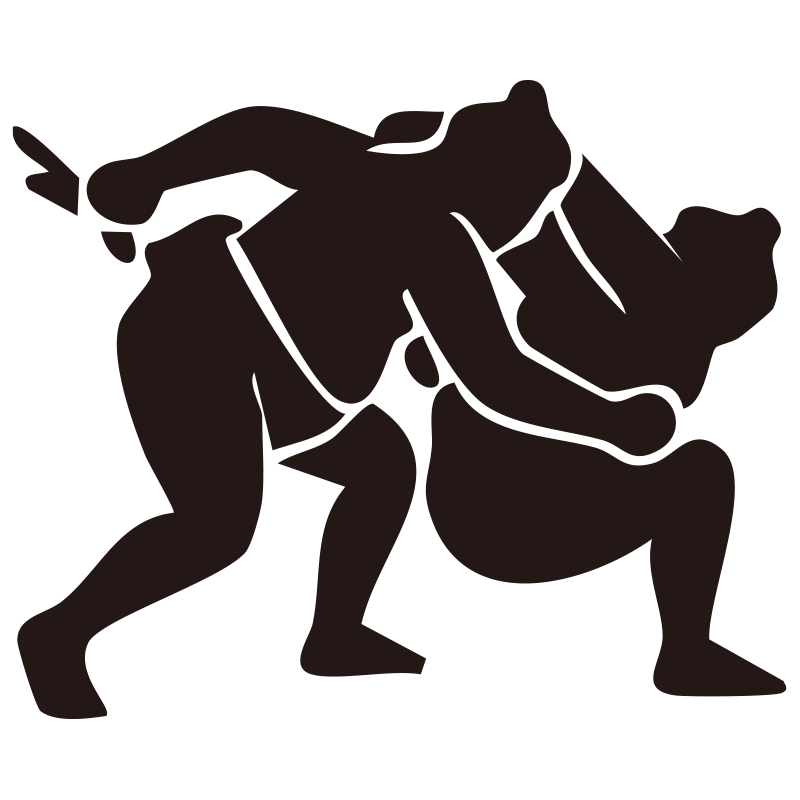 二人の力士が土俵際で攻防を繰り