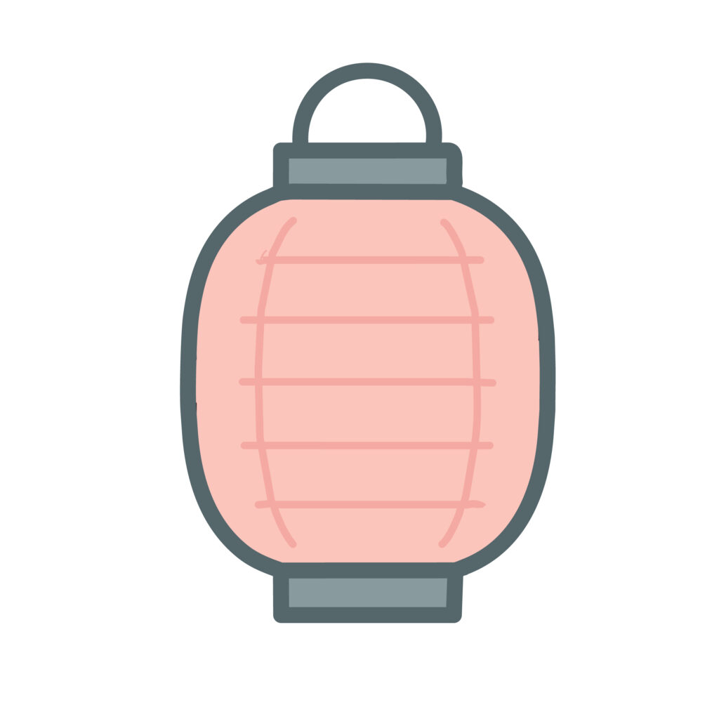 やわらかな色合いで描かれた提灯