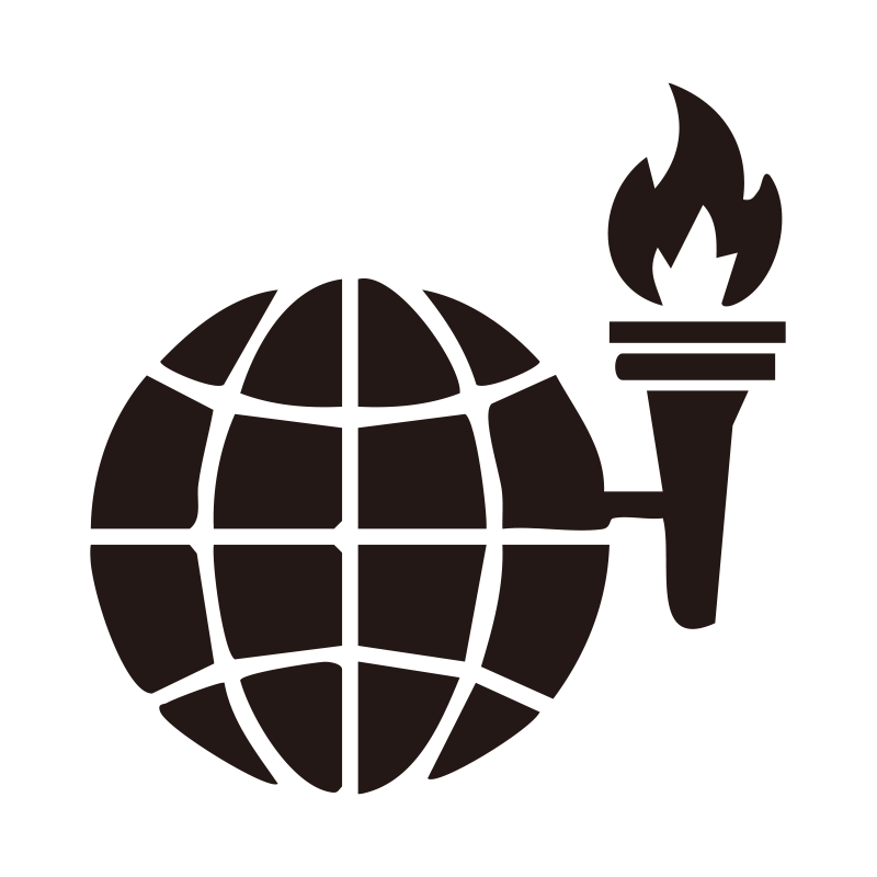 地球儀と燃え盛る聖火を組み合わ