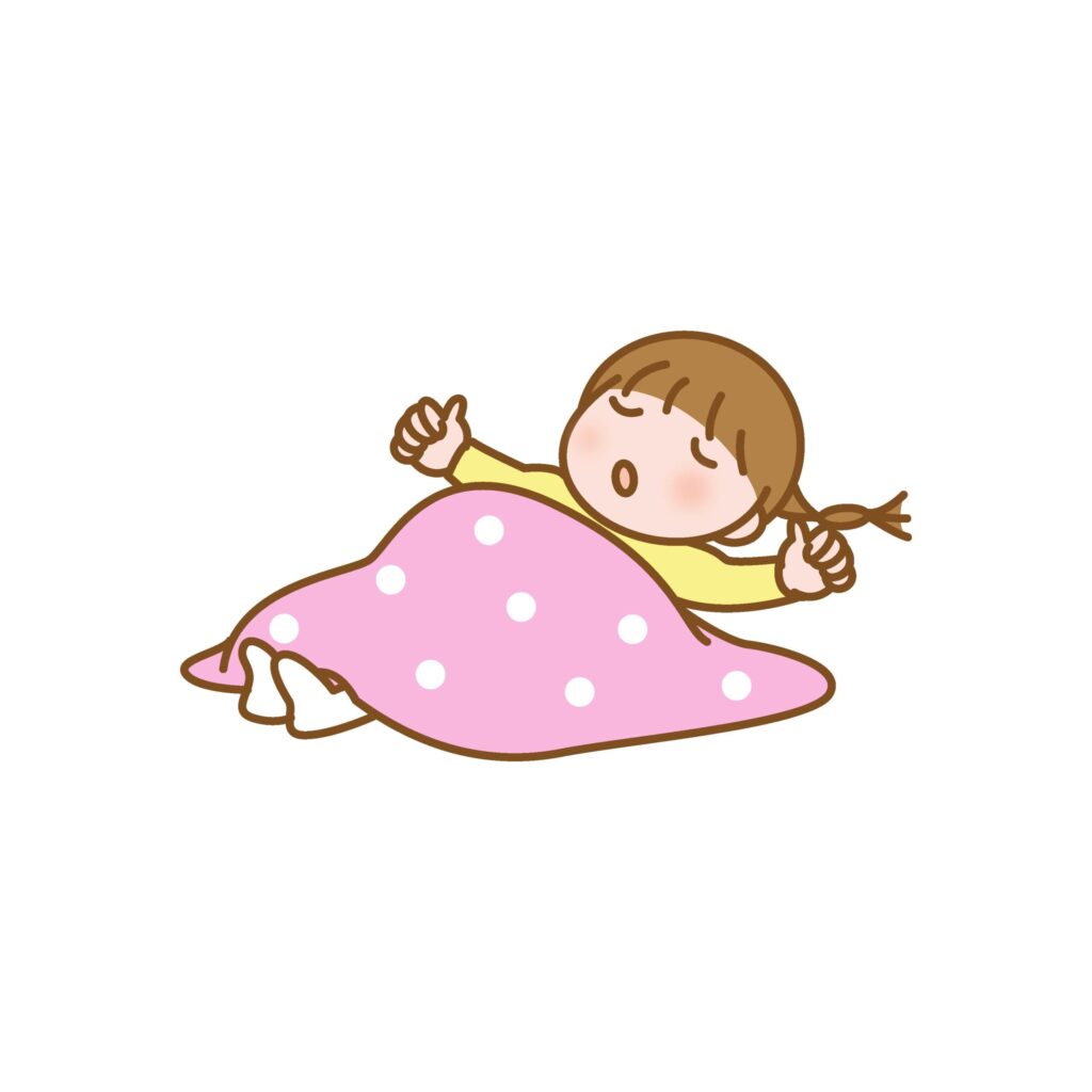 お昼寝をする子どものイラストで