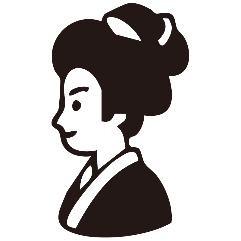 日本髪を結い、着物を着た女性の