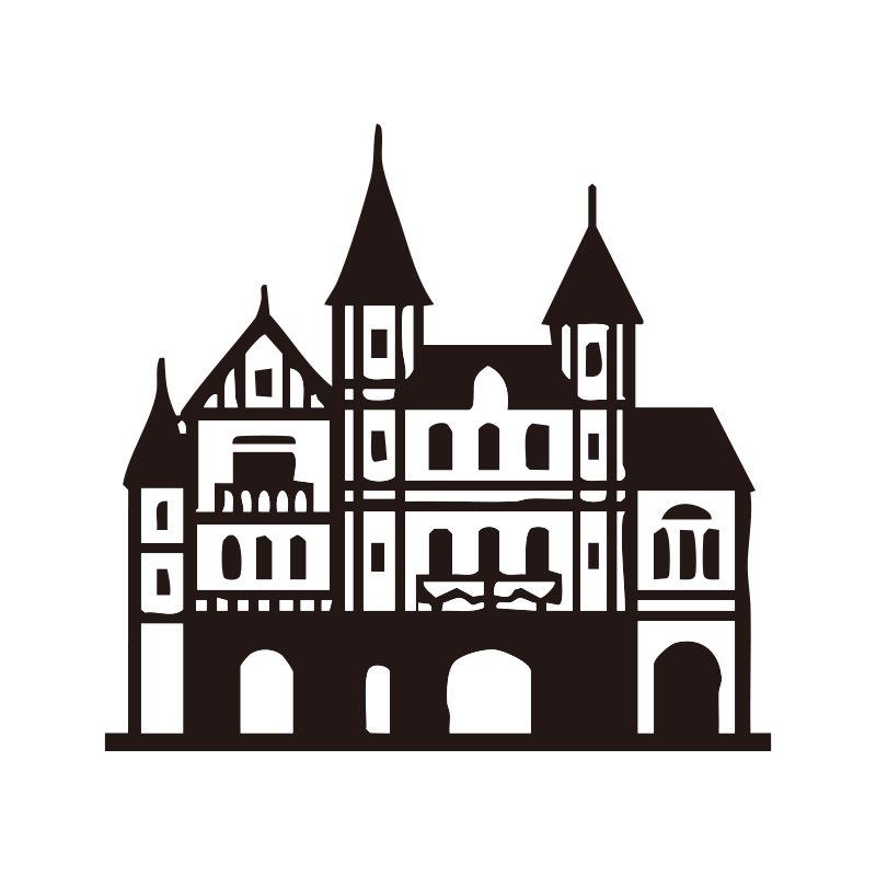 洋館を描いたシンプルなモノクロ