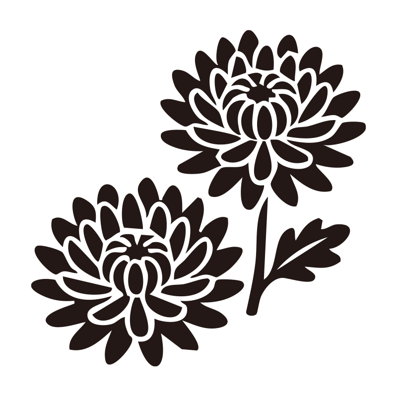 菊を描いたシンプルなモノクロシ