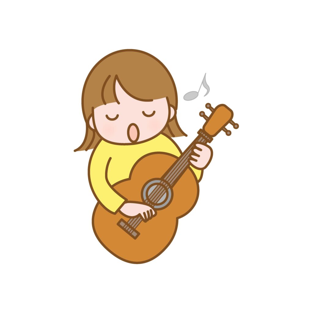 楽器のギターを弾く子どものイラ